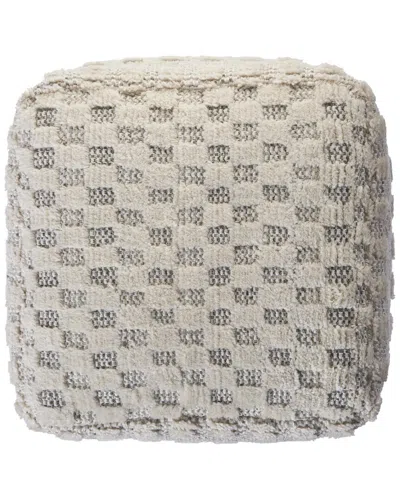Lr Home Lyla Cream Geometric Hand-woven Wool Ottoman Pouf In Neutral