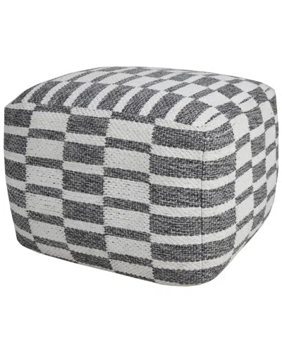 Lr Home Madilyn Grey/white Geometric Hand-woven Ottoman Pouf