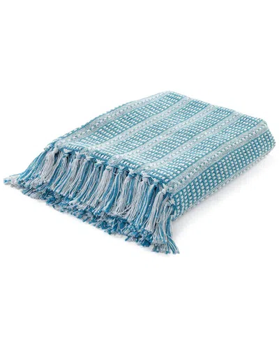 Lr Home Maui Blue Ridgeline Striped Throw Blanket With Fringe