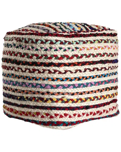 Lr Home Meera Boho Braided Striped Handmade Textured Pouf In Multi