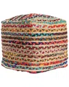 Lr Home Meera Boho Braided Striped Handmade Textured Pouf In Multi