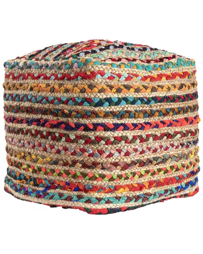 Lr Home Meera Boho Braided Striped Handmade Textured Pouf In Multi