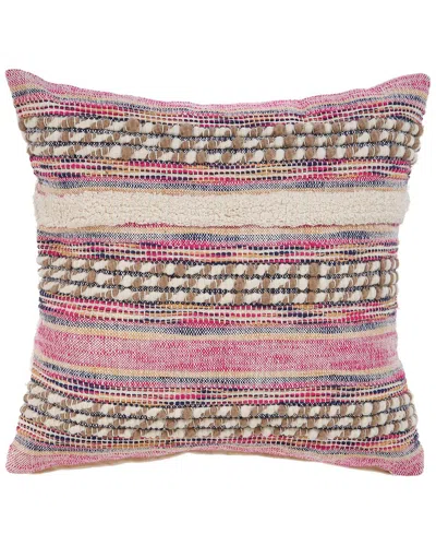 Lr Home Mia Woven Striped Pink Overtufted Decorative Pillow In Multi