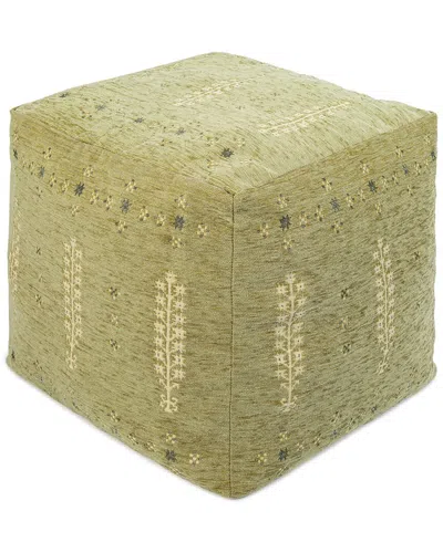 Lr Home Milano Eclectic Sage Floral Woven Ottoman Pouf In Green