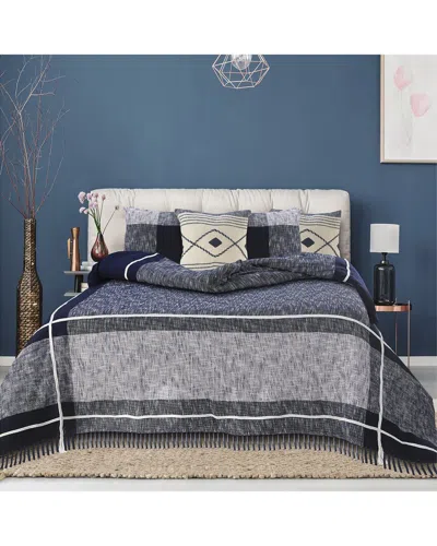 Lr Home Minimal Modern Plaid Coverlet With Fringe In Black