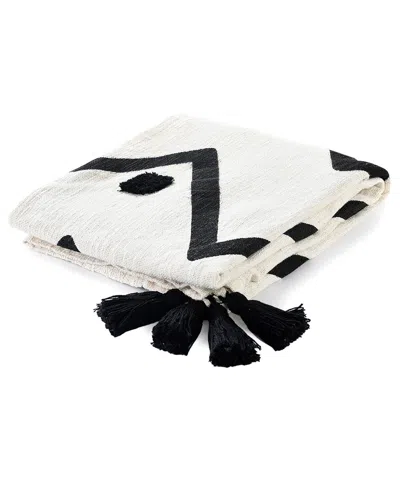 Lr Home Modern Boho Tufted Polka Dot Peaks Cotton Throw Blanket In Black