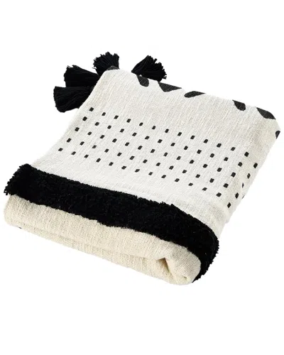 Lr Home Modern Boho Tufted Stripe Cotton Throw Blanket In Black
