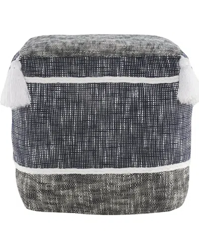 Lr Home Modern Distressed Rope Lined And Tasseled Pouf In Blue