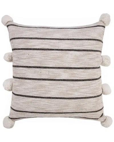 Lr Home Modern Farmhouse Striped Throw Pillow With Pom Poms In Beige