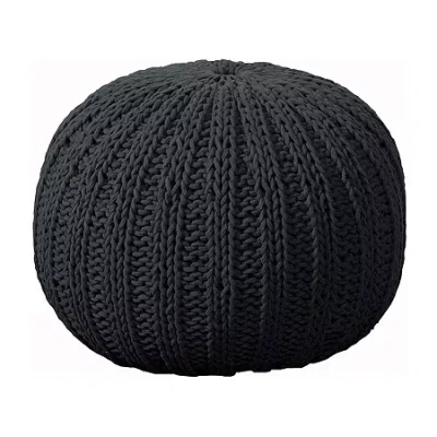 Lr Home Montra Handmade Cableknit Cotton Medium Pouf Ottoman In Black