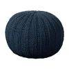 Lr Home Montra Handmade Cableknit Cotton Medium Pouf Ottoman In Blue