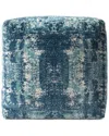 Lr Home Natalie Teal/ivory Transitional Distressed Medallion Ultra-soft Pouf In Blue