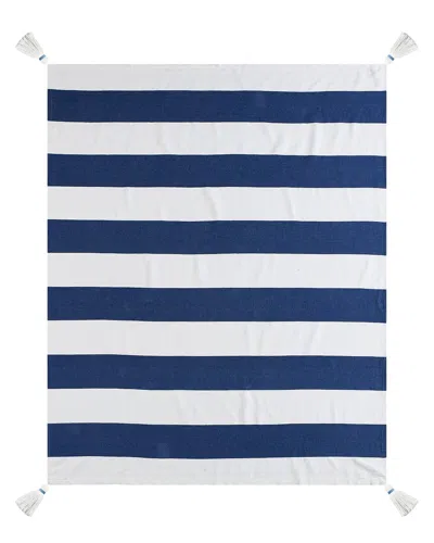 Lr Home Navy Blue Cabana Striped Throw Blanket With Tassels