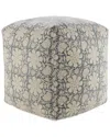 Lr Home Peggy Beige/blue Floral/botanical Flatweave Ottoman Pouf In Beige