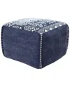 Lr Home Peggy Navy/white Geometric Flatweave Ottoman Pouf In Blue