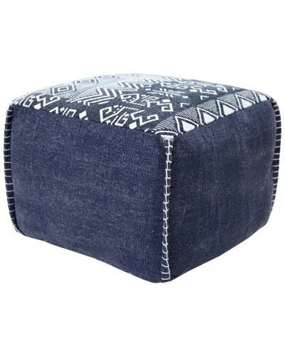 Lr Home Peggy Navy/white Geometric Flatweave Ottoman Pouf In Blue