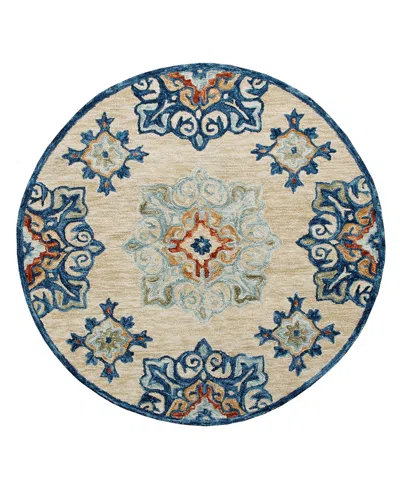 Lr Home Closeout!  Rochelle Rug-133 7'3"x7'3" Round Area Rug In Beige-blue