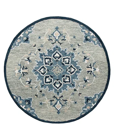 Lr Home Closeout!  Rochelle Rug-134 7'3"x7'3" Round Area Rug In Gray- Blue