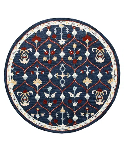 Lr Home Closeout!  Rochelle Rug-138 4'10"x4'10" Round Area Rug In Navy- Red