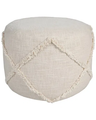 Lr Home Rory Beige Diamond Hand-woven Ottoman Pouf In White