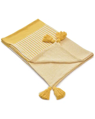 Lr Home Rosalie Striped Hand-woven Organic Throw Blanket In Gold