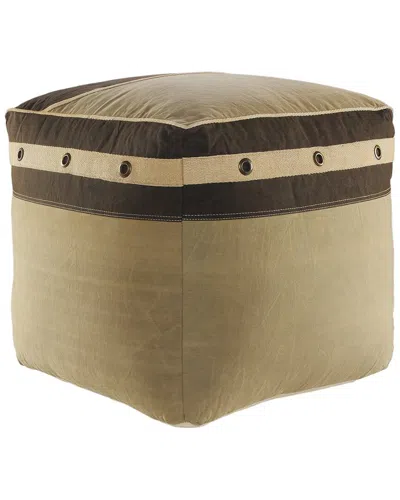 Lr Home Rustic Farmhouse Striped Border Pouf In Gray