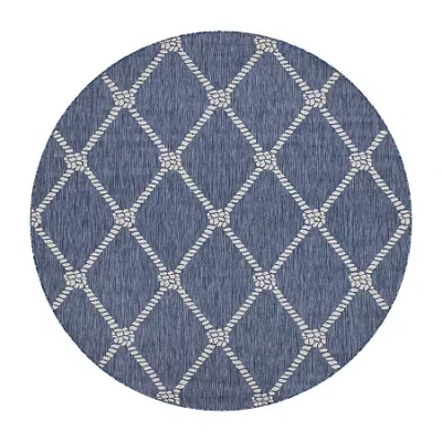 Lr Home Samantha Nautical Knot 7'6"x7'6" Indoor Outdoor Round Area Rug In Blue