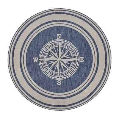 Lr Home Samantha Nautical Navigation 7'6"x7'6" Indoor Outdoor Round Area Rug In Blue