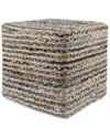 Lr Home Selena Coastal Braided Striped Handmade Textured Pouf In Gray