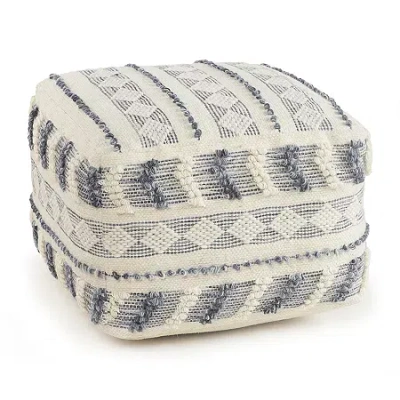 Lr Home Seraphina Handmade Wool Blend Medium Pouf Striped Ottoman In Blue