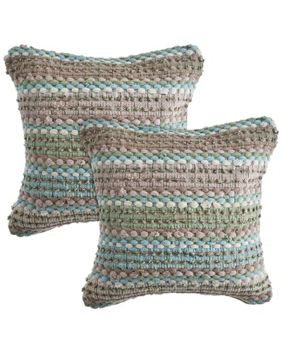 Lr Home Set Of 2 Coil Stripe Chindi Throw Pillows In Multi