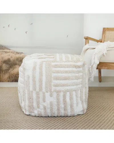Lr Home Shelby Beige/cream Cotton Striped Cube Pouf