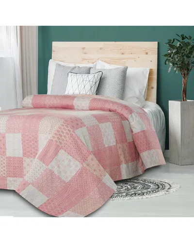 Lr Home Soft Pink Kantha Coverlet In Multi