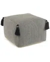 Lr Home Striped Gray Pouf With Tassels In Gray