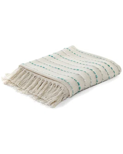 Lr Home Teal Shimmer Stripe Woven Throw Blanket With Fringe In Blue