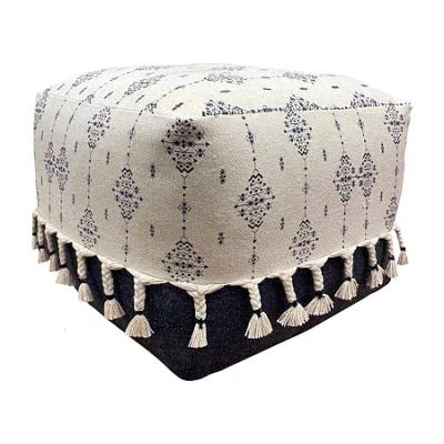 Lr Home Torquil Hand-woven Cotton Medium Pouf Ottoman In Blue