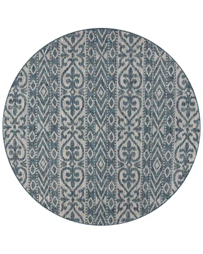 Lr Home Transitional Ikat Indoor/outdoor Performance Round Area Rug In Blue