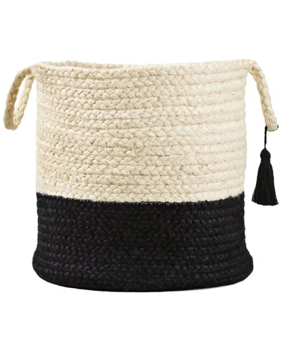 Lr Home Two-tone Jute Decorative Storage Basket With Handles In White