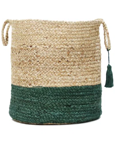 Lr Home Two-tone Jute Woven Decorative Storage Basket With Handles In Multi