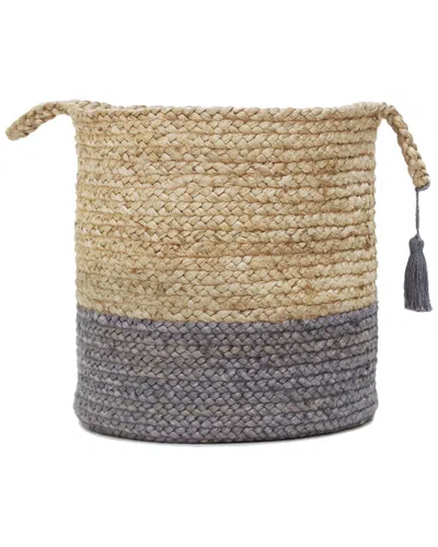 Lr Home Two-tone Jute Woven Decorative Storage Basket With Handles In Brown
