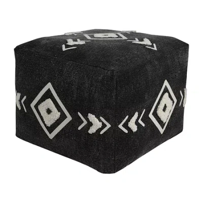 Lr Home Vasilisa Handmade Cotton Medium Pouf Geometric Ottoman In Black