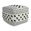 Lr Home Verena Handmade Cotton Medium Pouf Bordered Ottoman In White