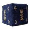 Lr Home Victoria Power-loomed Polyester Blend Medium Pouf Geometric Ottoman In Blue