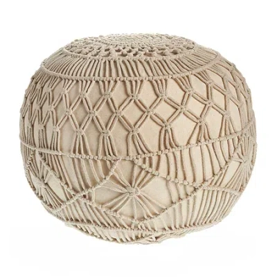 Lr Home Wilhelmine Handmade Cotton Blend Medium Pouf Floral Ottoman In Sand