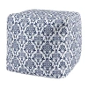Lr Home Wolfram Hand-woven Cotton Medium Pouf Floral Ottoman In Blue