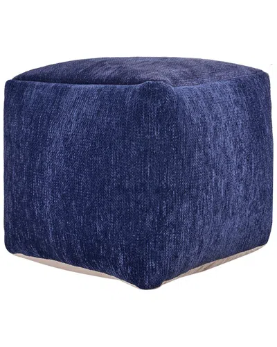 Lr Home Yildiz Navy Transitional Solid Chenille Indoor Pouf In Blue