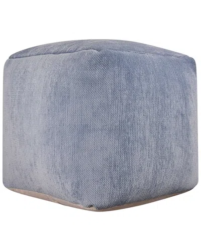Lr Home Yildiz Spa Blue Transitional Solid Chenille Indoor Pouf