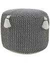 Lr Home Zahra Black/white Geometric Hand-woven Ottoman Pouf In Black