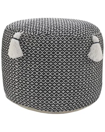Lr Home Zahra Black/white Geometric Hand-woven Ottoman Pouf