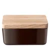 Lsa Collective Porcelain And Ash Wood Butter Dish In Brown